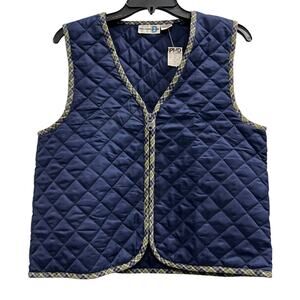 PAUL HARRIS vtg blue quilted vest tartan plaid trim 3/4 zip NWT Sz S